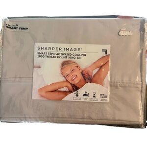 SHARPER IMAGE Grey Solid 1000 TC KING SIZE Antimicrobial Tech Sheet Set NEW